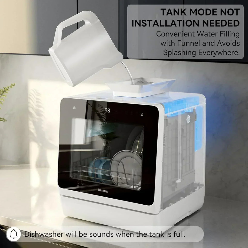 Hermitlux tabletop dishwasher 7 wash programs portable mini dishwasher