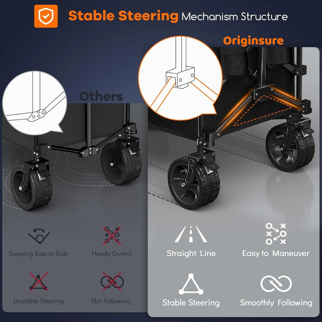 38 long foldable four-wheel stroller, foldable, 460 lb capacity, 220 liter heavy-duty folding beach stroller with large all-terrain tires