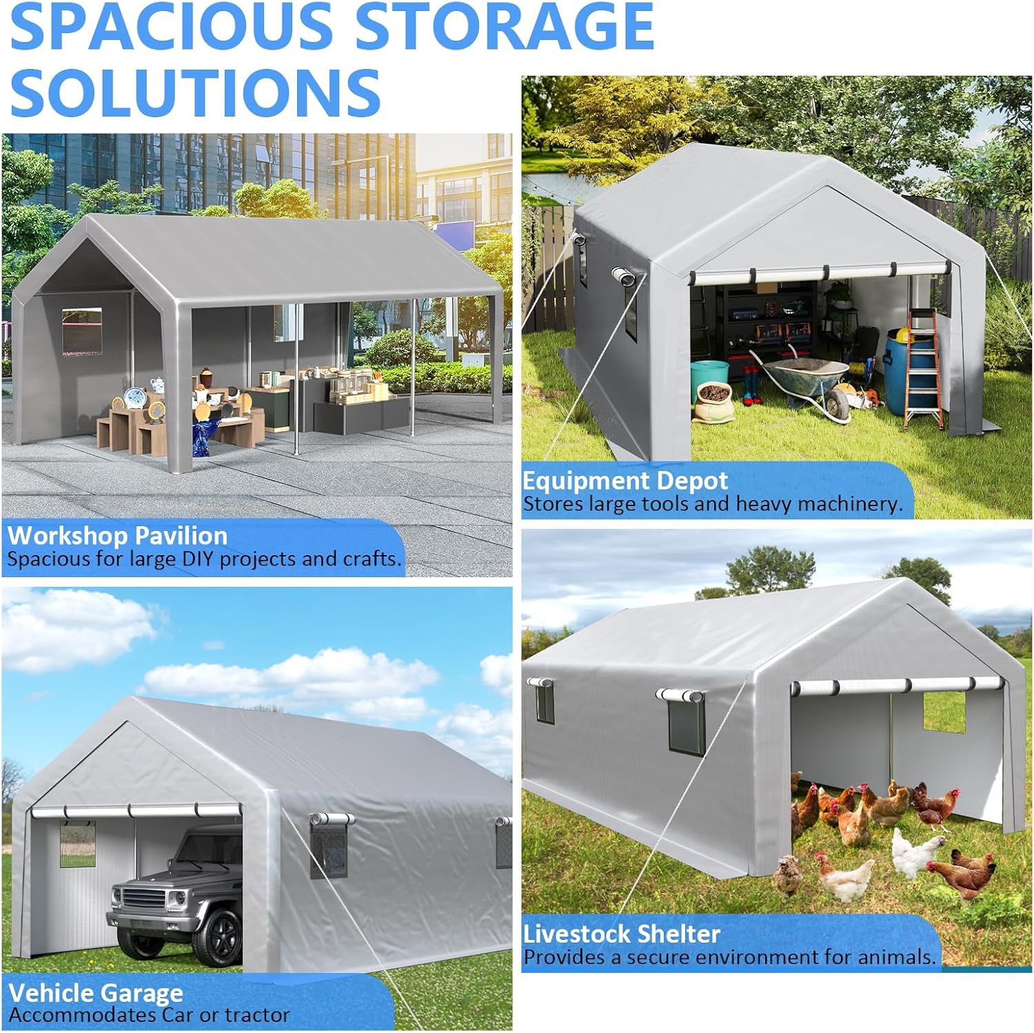 6x8 ft Heavy Duty Carport Tent Portable Garage Removable Side Walls Four Seasons Tarpaulin