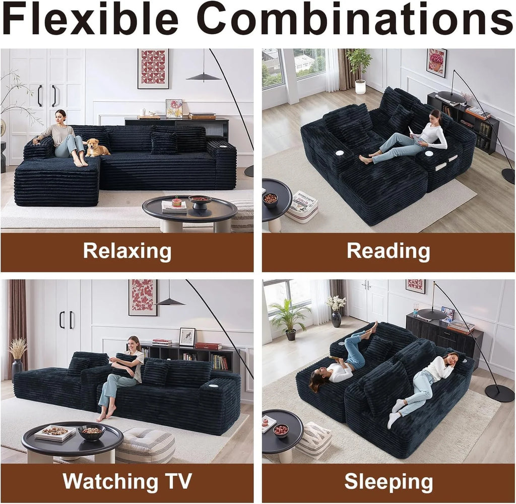 Cloud Sectional Couch with L-Shape Chaise, Modern Modular Sofa with Deep Seat, Built-in Cup Holder & Storage Pocket for Living Room Bedroom, No Assembly Required (Dark Gray, Left Sitting Chaise)