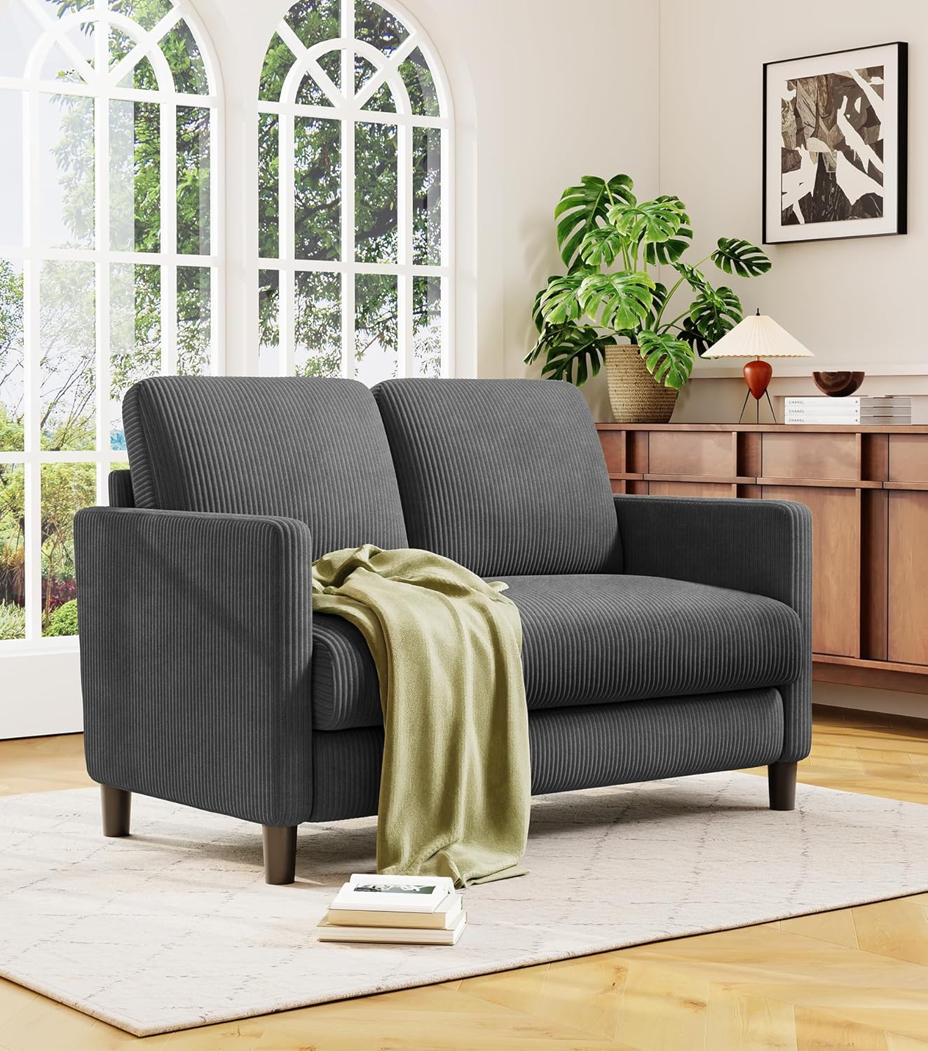 Loveseat Sofa 51 Love Seat Comfy Corduroy Small Loveseat Tool-Free Setup Couch
