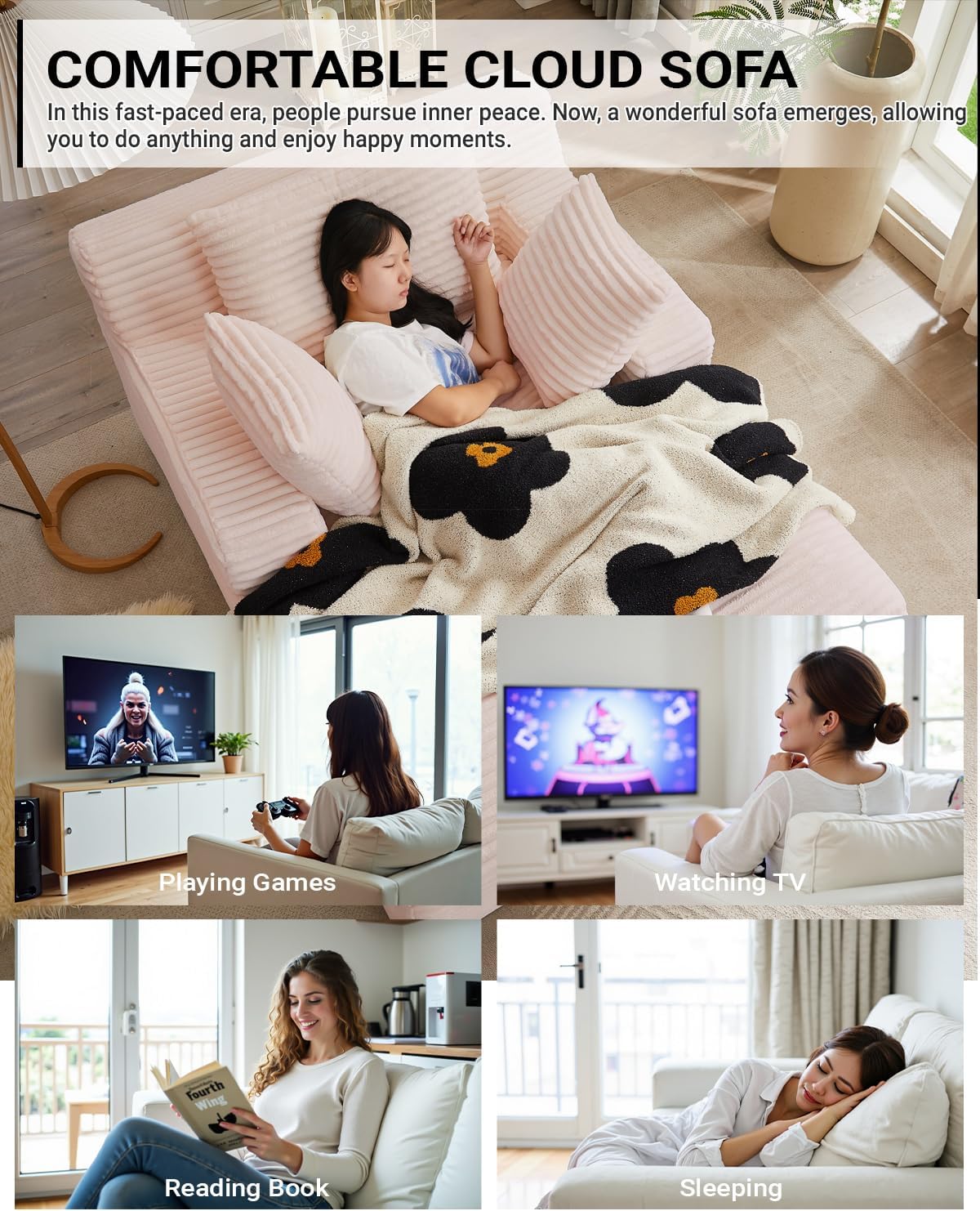 50-inch indoor recliner oversized corduroy upholstered boneless sofa bed deep sleeper sofa