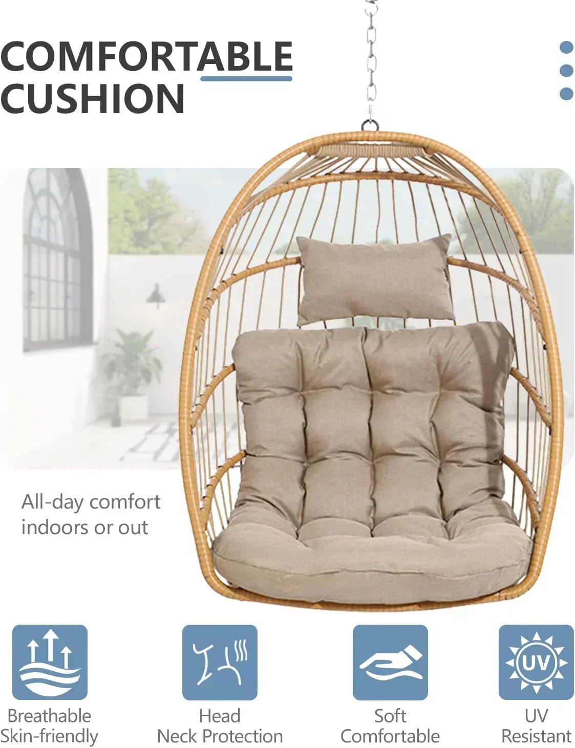SWITTE Egg Chair Outdoor with Stand Indoor Wicker Hanging Egg Swing Chair with Cushion