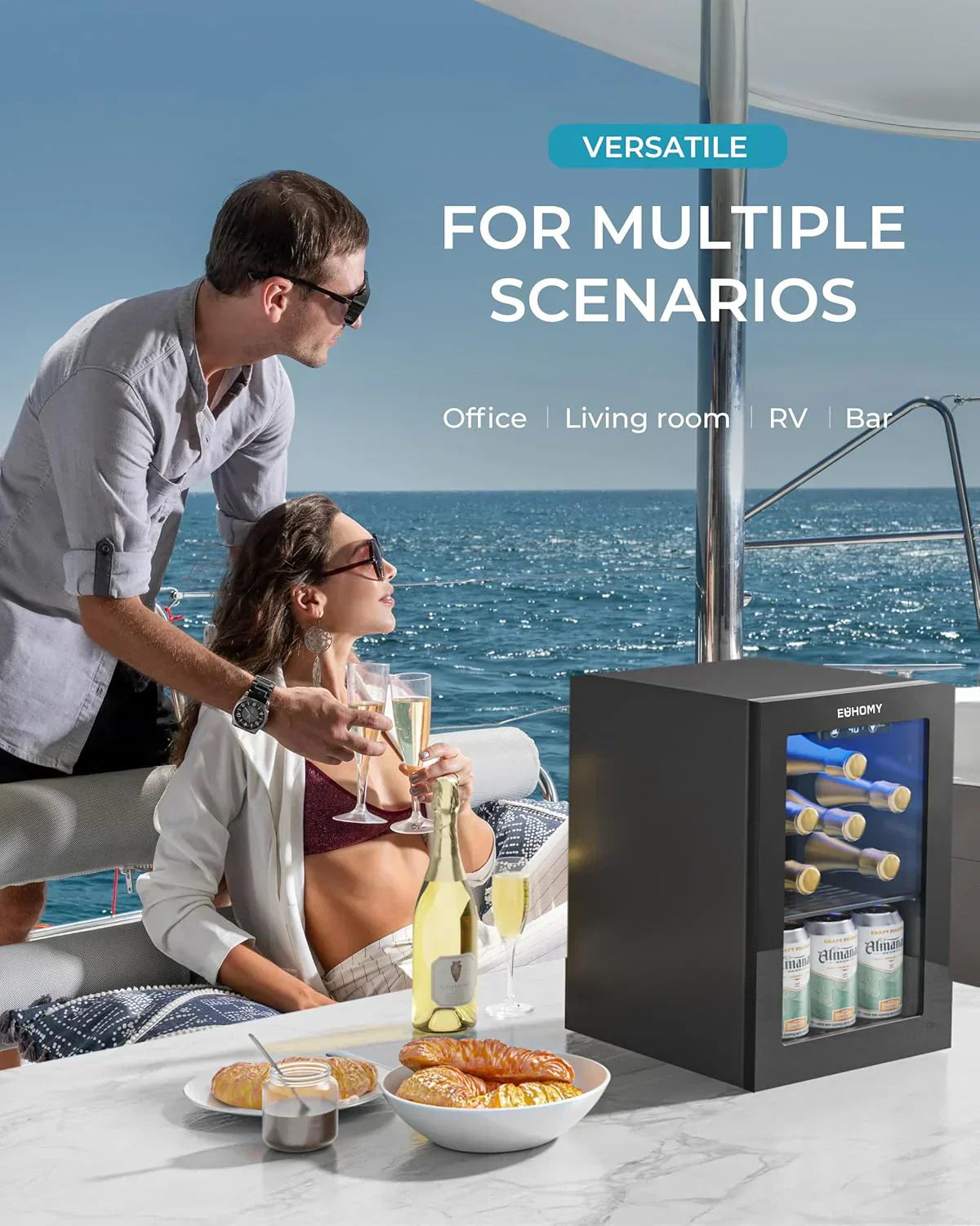 EUHOMY Beverage Refrigerator Cooler 130 Can Mini Fridge with Glass Door Beverage Cooler