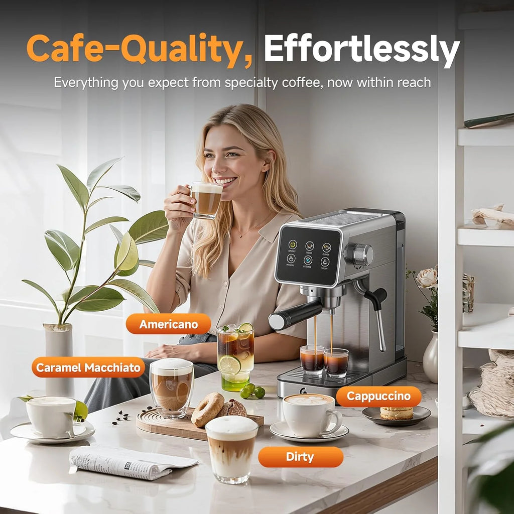 20 Bar Espresso Coffee Machine with LED Touch Screen, Espresso Maker with Self-Cleaning Function & Milk Frother, Compact Cappuccino & Latte Maker for Home and Office