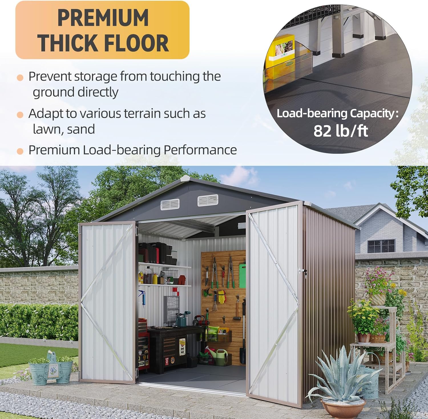 Aoxun 6.2x4 FT Shed Outdoor Storage Shed Metal Garden Shed Sloping Roof Tool Shed Bike Shed