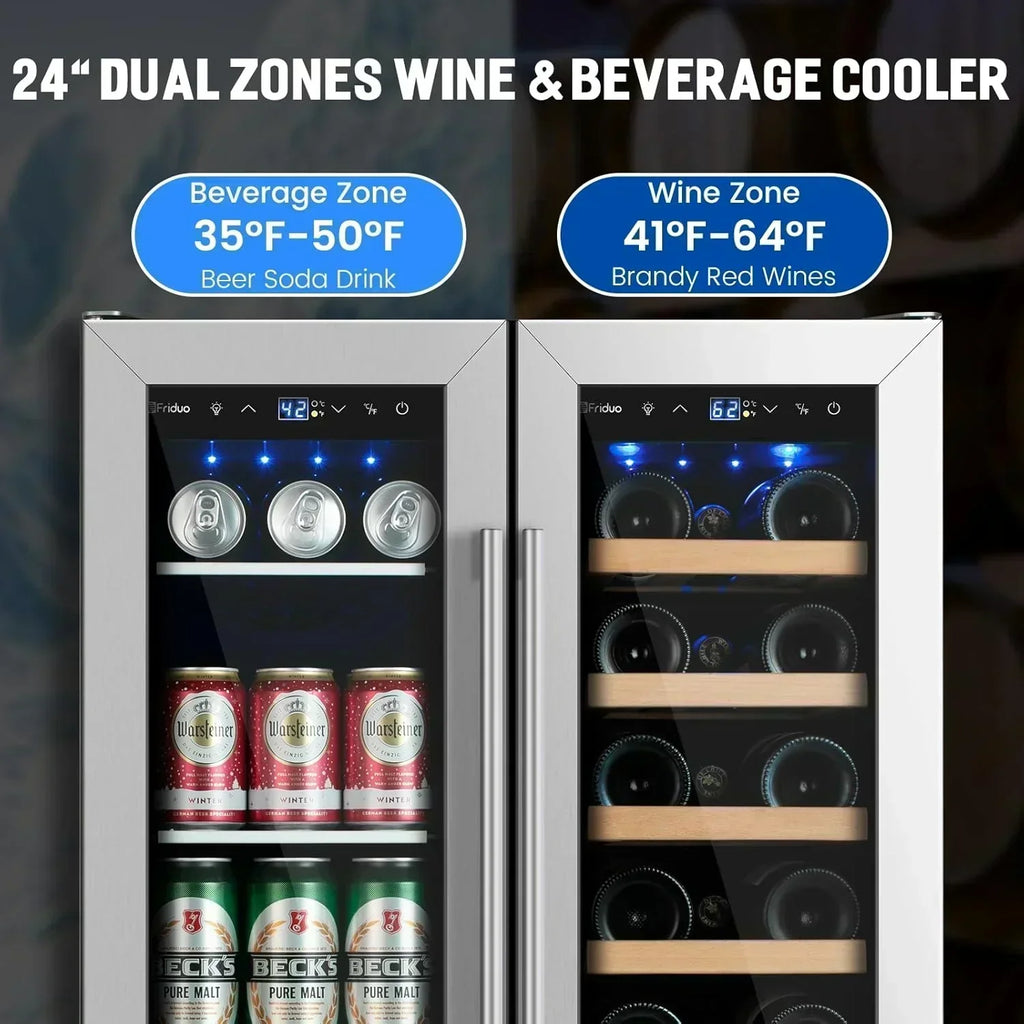 24 inch Dual Zone Beverage Refrigerator 30 Bottles 82 Cans Wine Fridge Built-in or Freestanding