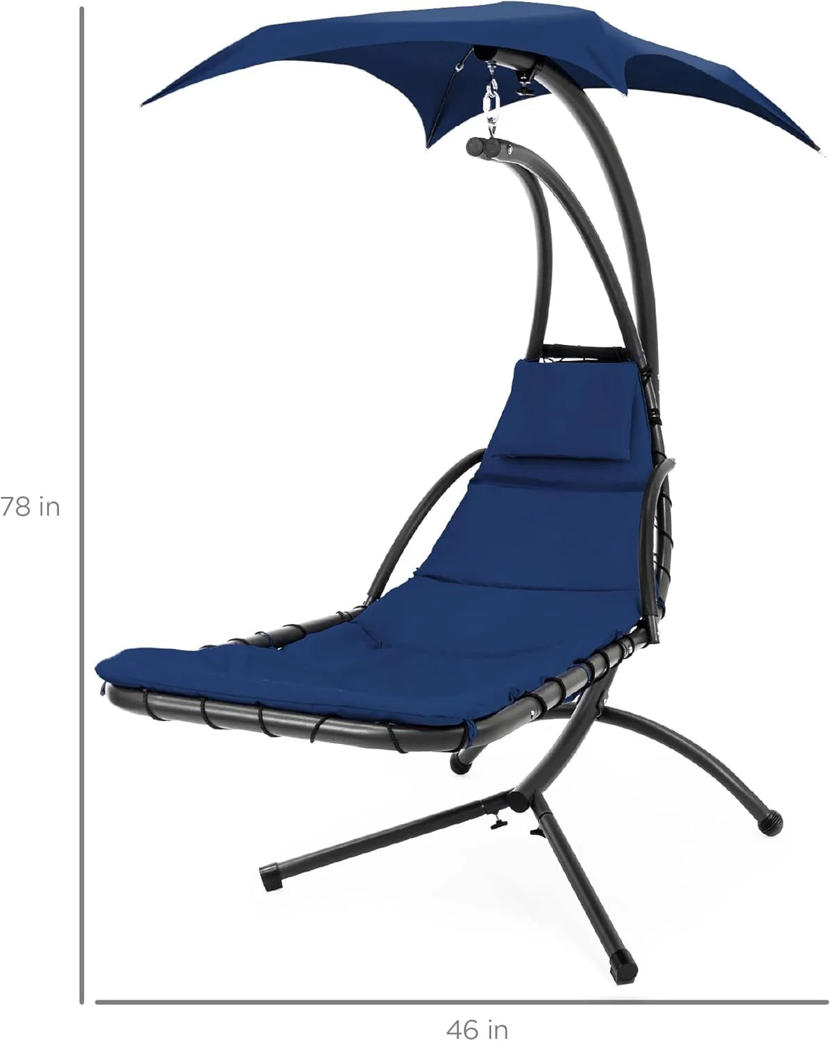 Best Choice Products Outdoor Hanging Curved Steel Chaise Lounge Chair Swing w/Built-in Pillow and Removable Canopy - Teal