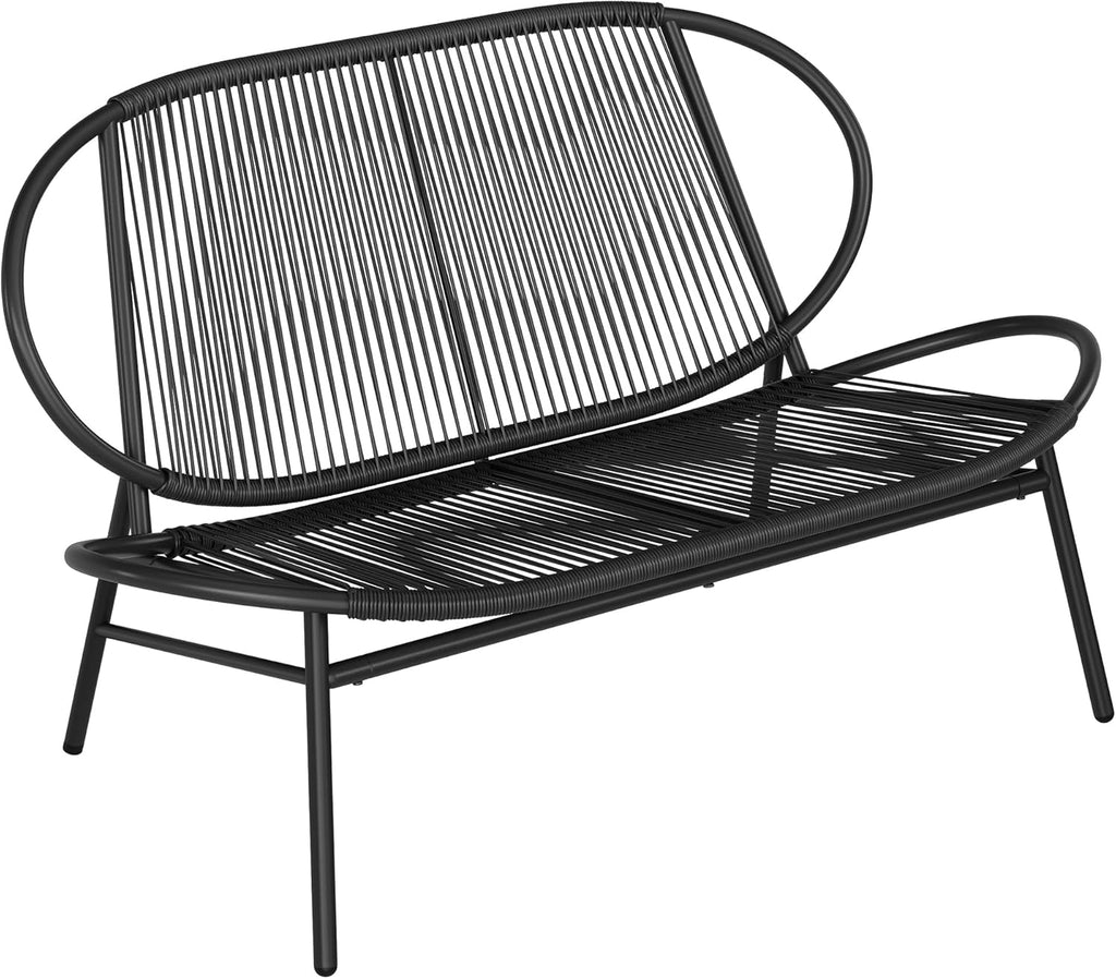 Outdoor Settee 2-Seat Garden Furniture with Backrest PE Rattan