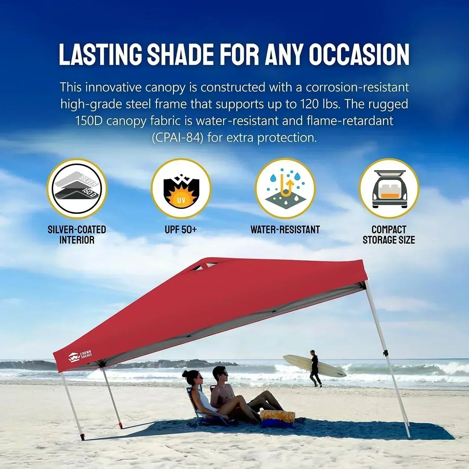 10x10 Pop-Up Awning One-Click Installation Beach Tent Outdoor Sunshade Silver Coated Top