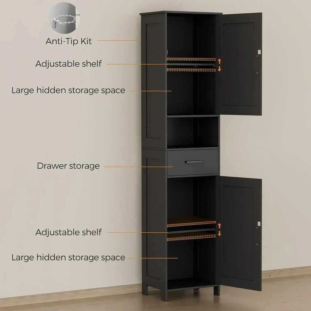 Homhedy 67 H Tall Bathroom Storage Cabinet with 2 Barn Doors and 1 Drawer Narrow Storage Unit