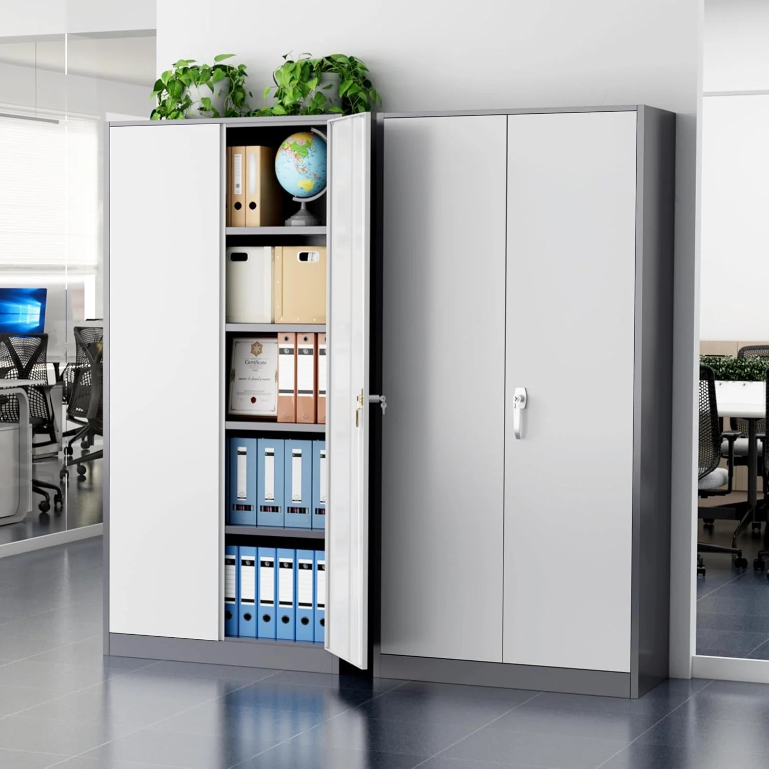 Greenvelly Metal Storage Cabinet, 72 Black Locking Metal Cabinet with 2 Doors and 4 Adjustable Shelves, Lockable Garage Storage Cabinets for Home Office, Garage, Kitchen, Living Room
