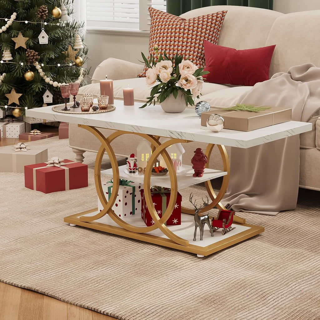GiftGo Rustic Style Coffee Table Storage Industrial Style Three Tier Centerpiece Living Room Table