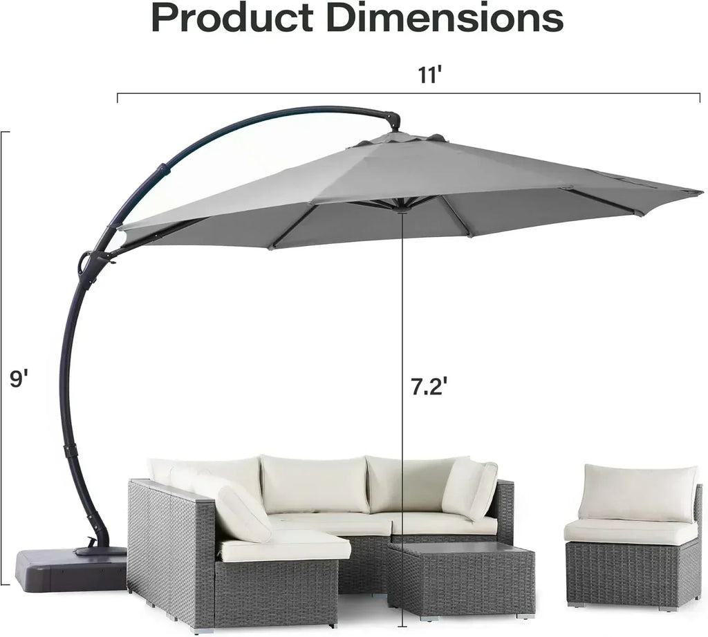 LAUSAINT HOME Outdoor Patio Umbrella with Base included 11 FT Deluxe Curvy Cantilever Umbrella