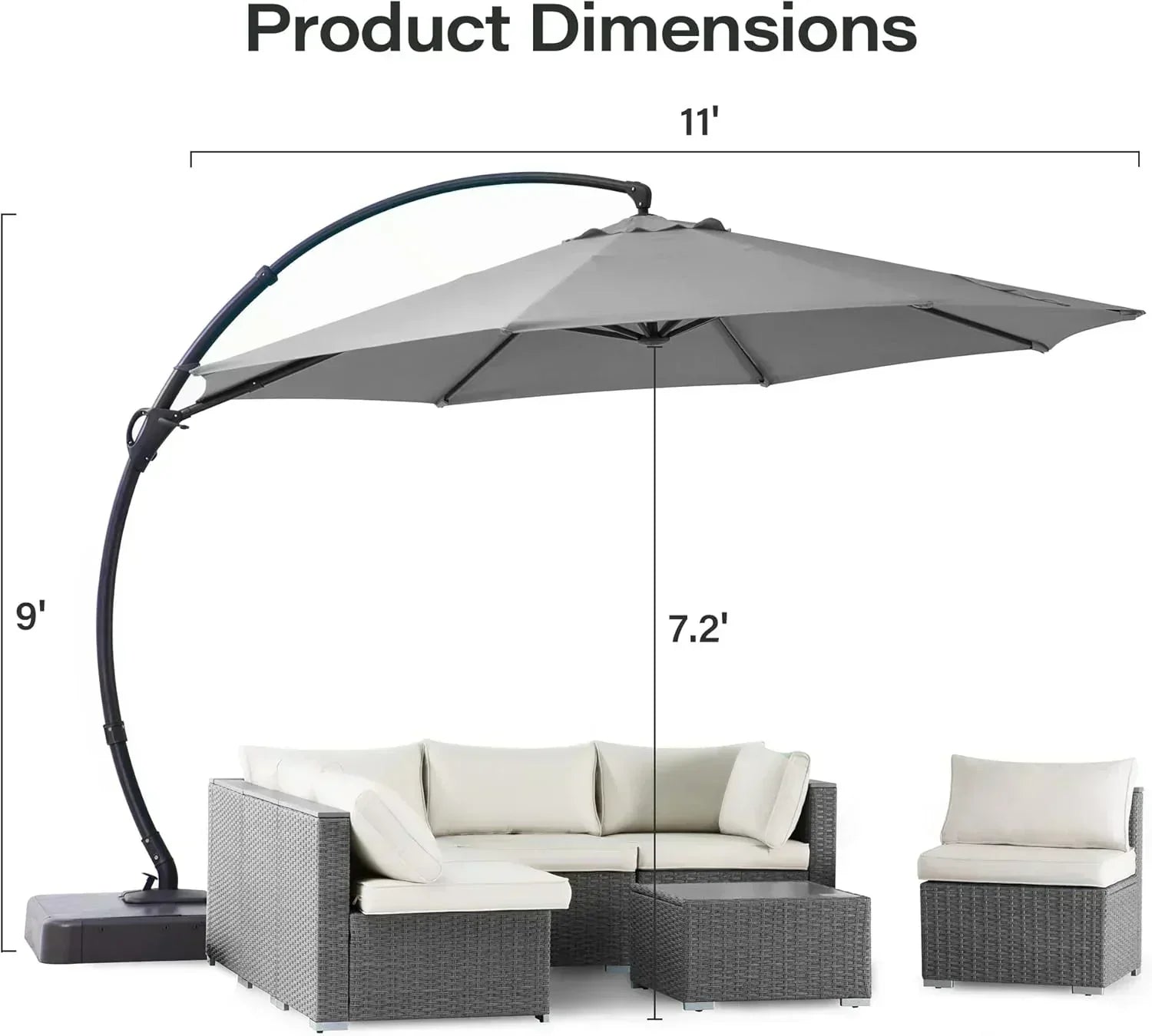 LAUSAINT HOME Outdoor Patio Umbrella with Base included 11 FT Deluxe Curvy Cantilever Umbrella