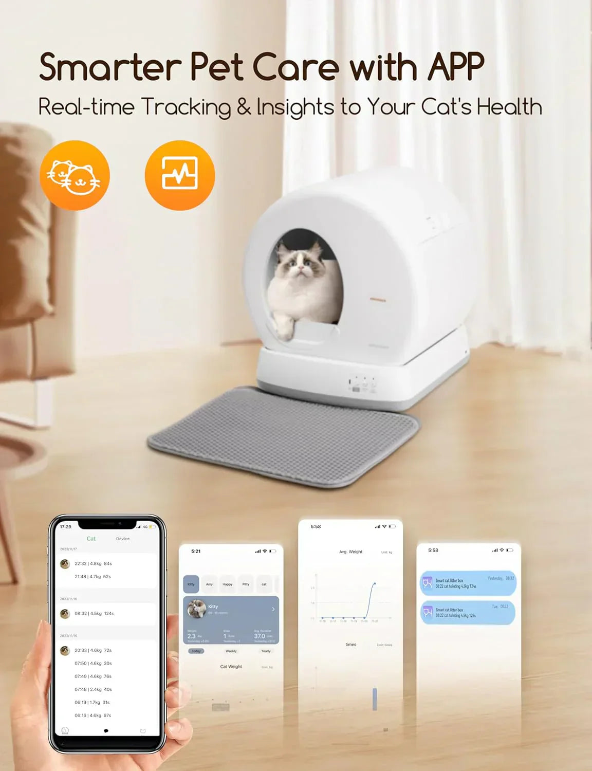 Self-Cleaning Cat Litter Box Integrated Safety Protection Automatic Cat Litter Box for Multi Cats