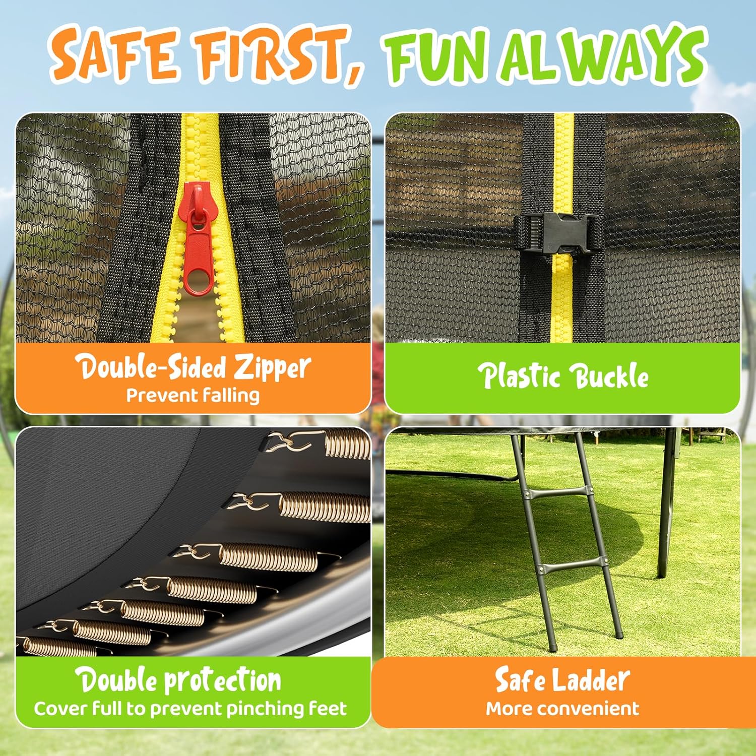 Gigu 10FT 12FT 14FT Recreational Trampolines with Enclosure Net and Ladder Anti-Rust Coating