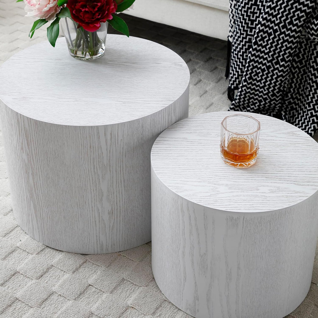 Nesting Coffee Table Set of 2 Modern Round Coffee Table with Non-Slip Feet Circle Accent Tables