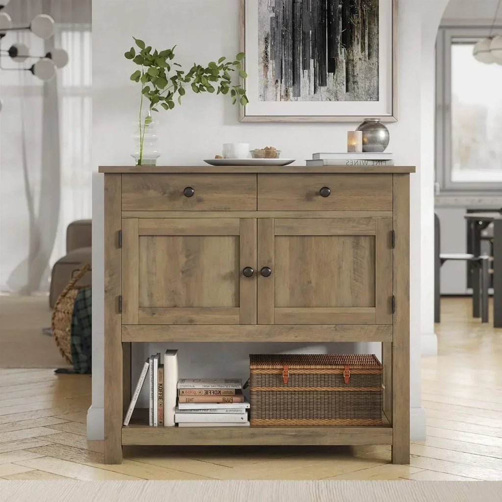 Farmhouse style console table coffee bar entry table with storage rack sofa table