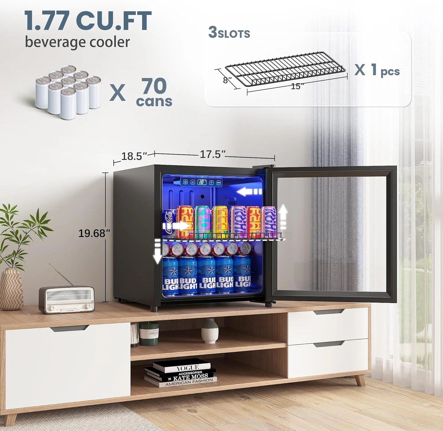 Beverage Refrigerator Cooler-120 Cans Freestanding Mini Fridge Cooler with Glass Door