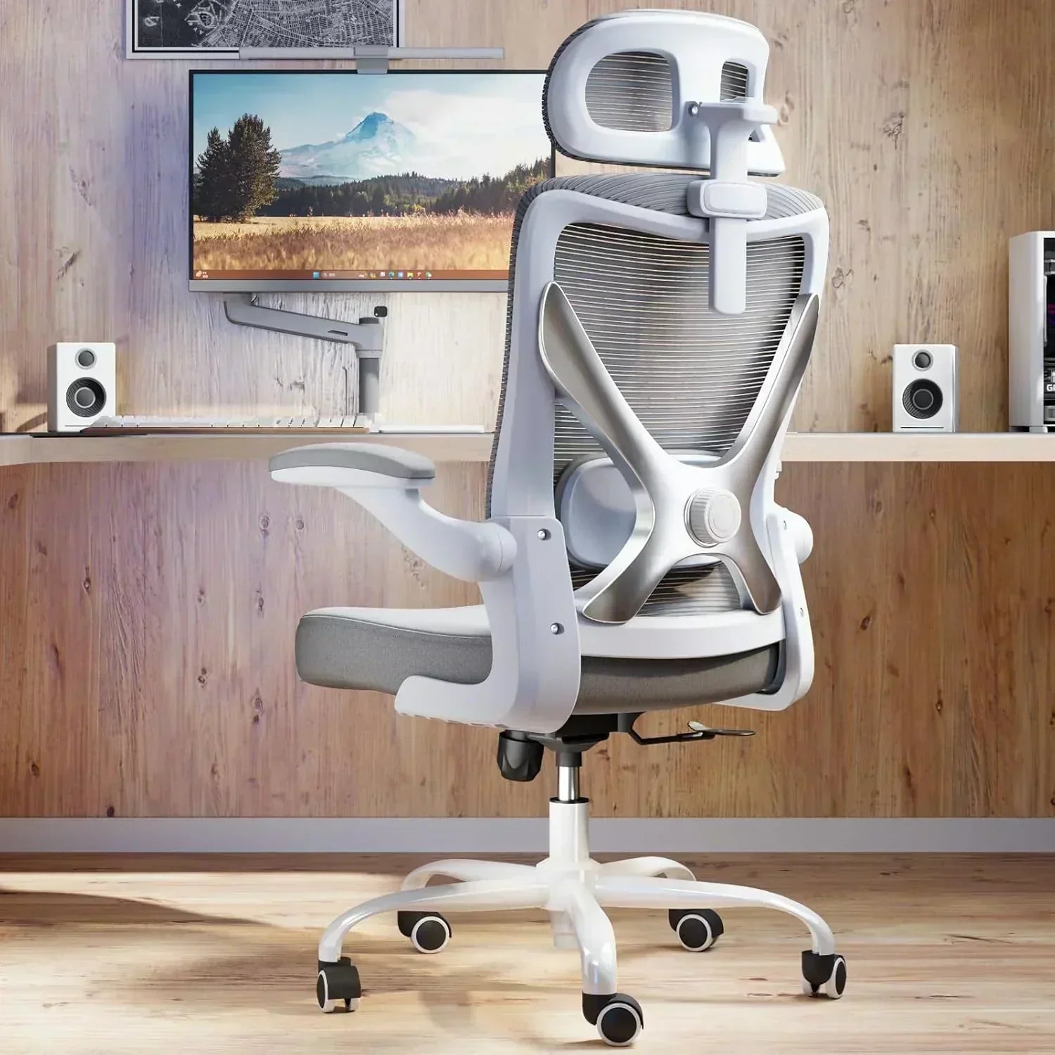 Office computer desk and chair gaming chair with lumbar support and headrest