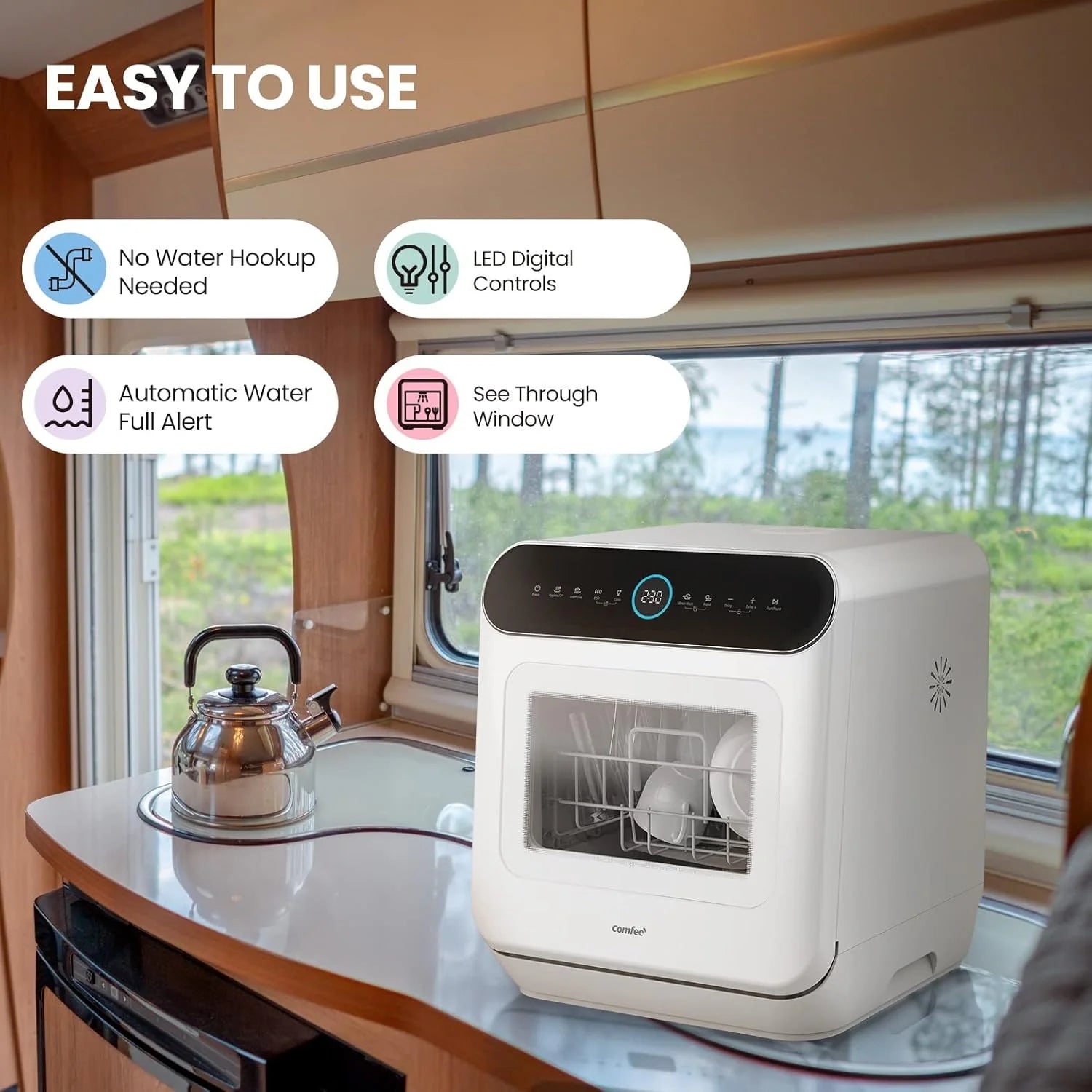 COMFEE' Portable Mini Dishwasher Countertop with 5L Built-in Water Tank