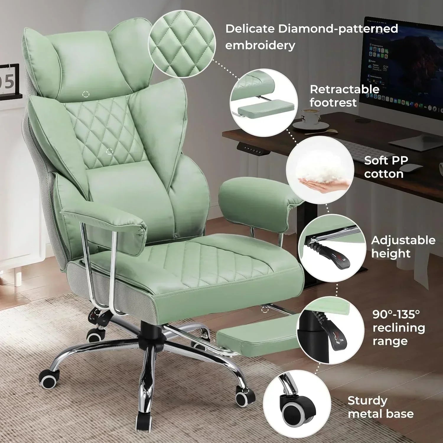 Large high back office chair high back leather gaming chair with footrest