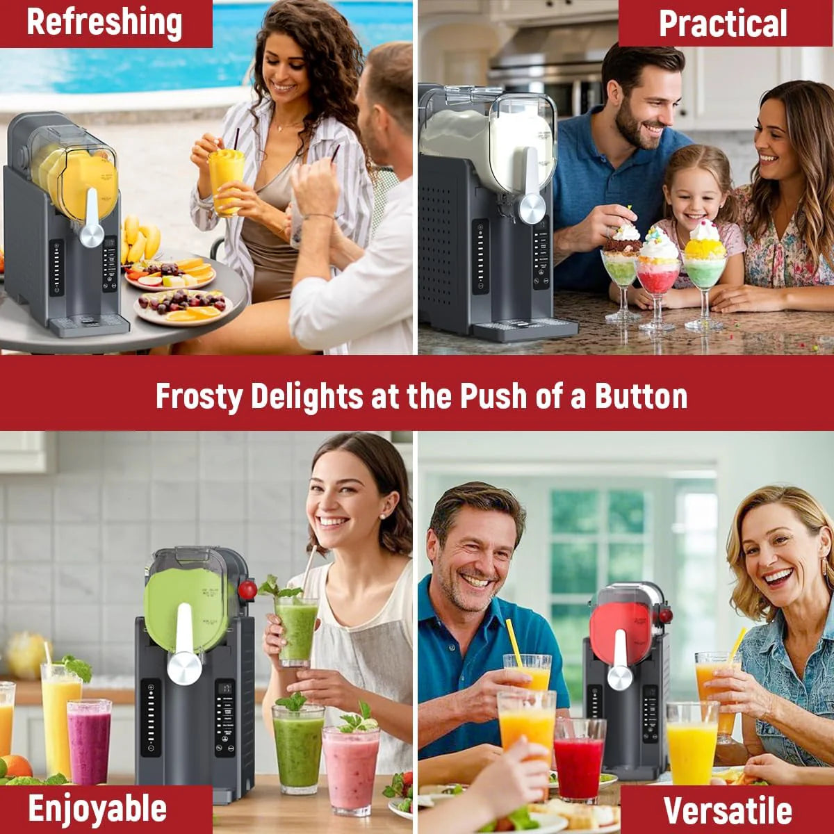 Slushie Machine: No Ice Needed All-in-One Slushy Maker for Home, Real-Time Temp Display, Auto-Clean, 6 Preset | Frozen Margaritas, Cocktails, Frapp��s, Ice Cream, Smoothies, Milkshakes,Summer Parties