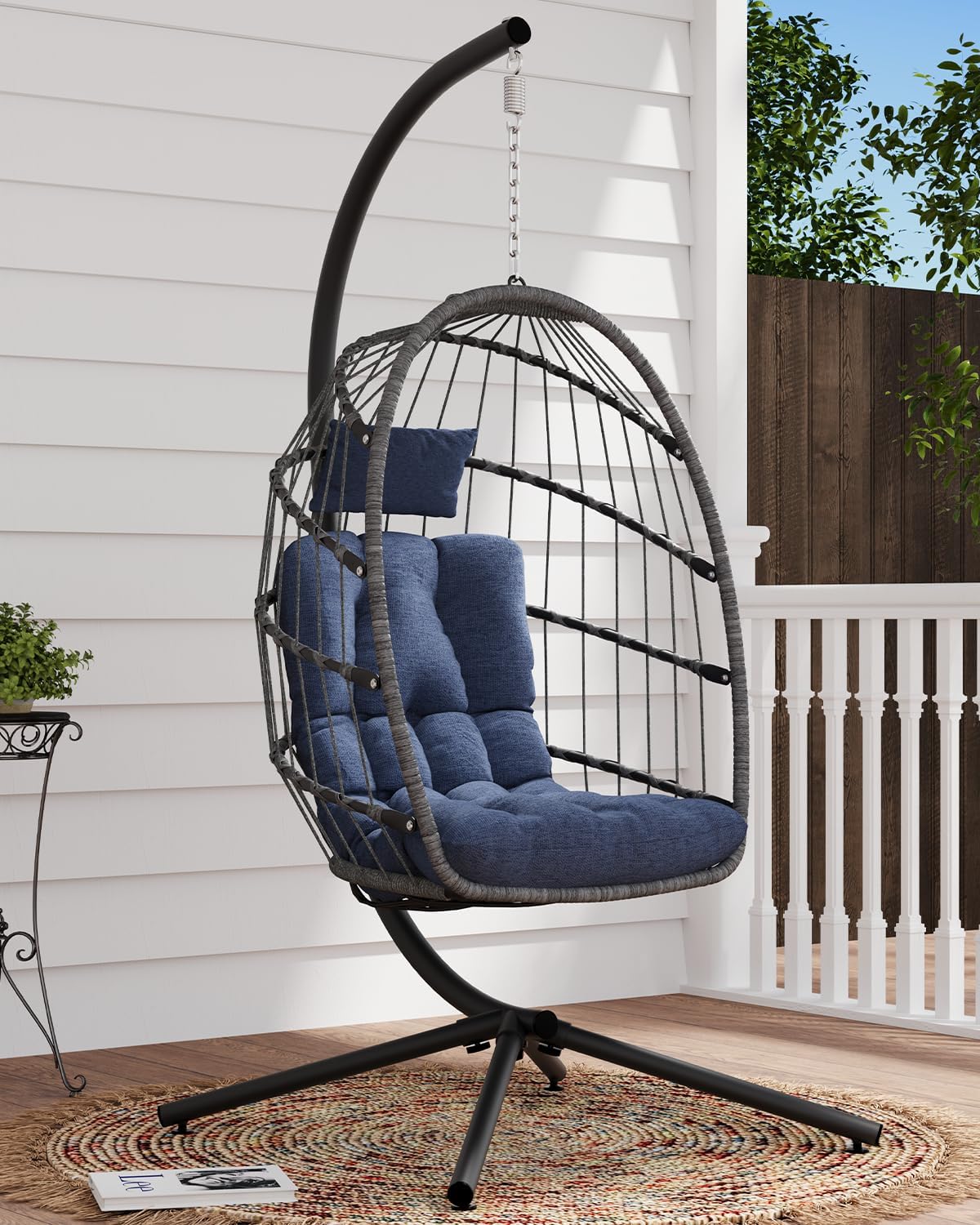 SWITTE Egg Chair Outdoor with Stand Indoor Wicker Hanging Egg Swing Chair with Cushion