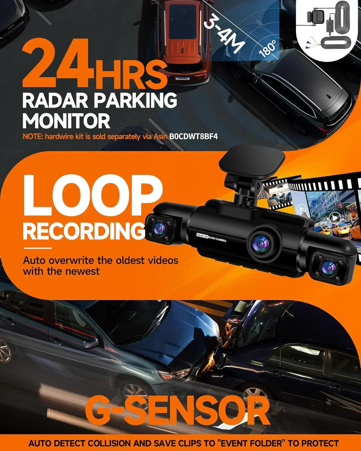360�� Dash Cam 4-Channel FHD 4*1080P Wi-Fi GPS Voice Control Car Camera Front 2K+1080P