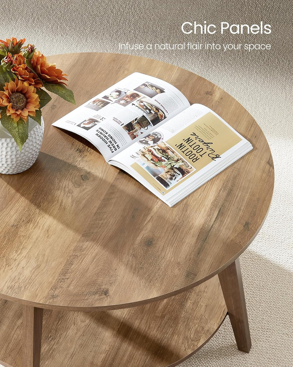 VASAGLE Round Coffee Table 2 Tier Coffee Table with Storage for Living Room 31.5 x 17.7 Inches