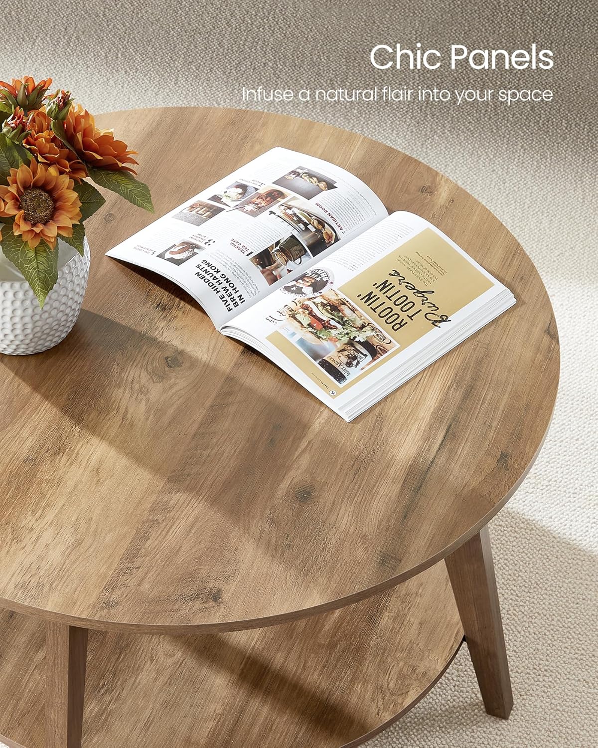VASAGLE Round Coffee Table 2 Tier Coffee Table with Storage for Living Room 31.5 x 17.7 Inches
