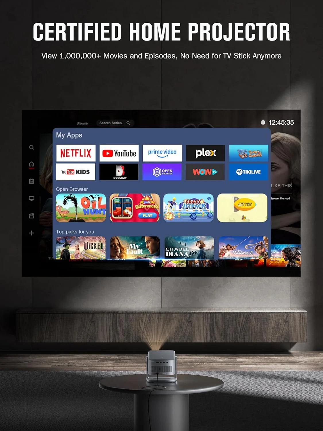 Smart 4K Projector with WiFi and Bluetooth, VISSPL 3D Dolby Audio and Auto Focus