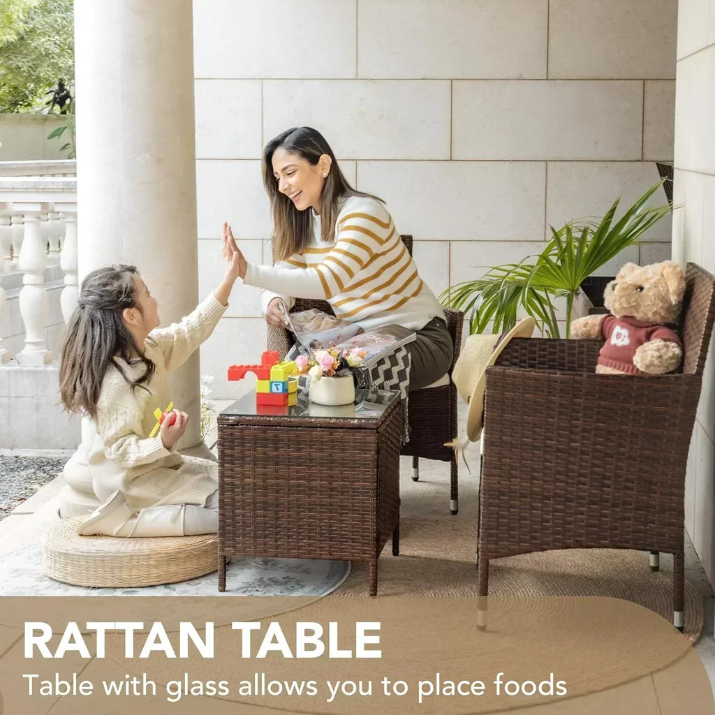 Devoko Patio Porch Furniture Sets 3 Pieces PE Rattan Wicker Chairs Outdoor Garden Furniture Sets
