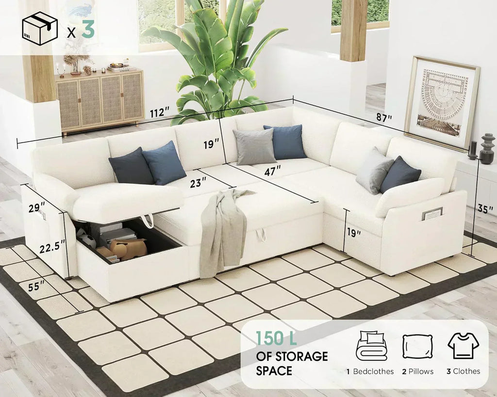VanAcc Sofa Bed Sleeper Sofa with Storage Chaise 2 in 1 Pull Out Couch Living Room