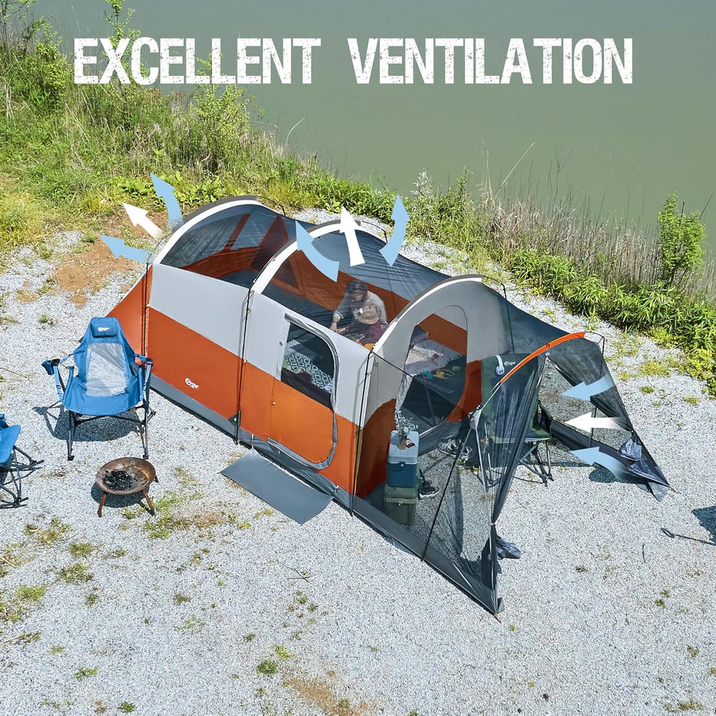 PORTAL 6/8/10 Person Family Camping Tent with Screen Room Water Resistant Big Tunnel Tent