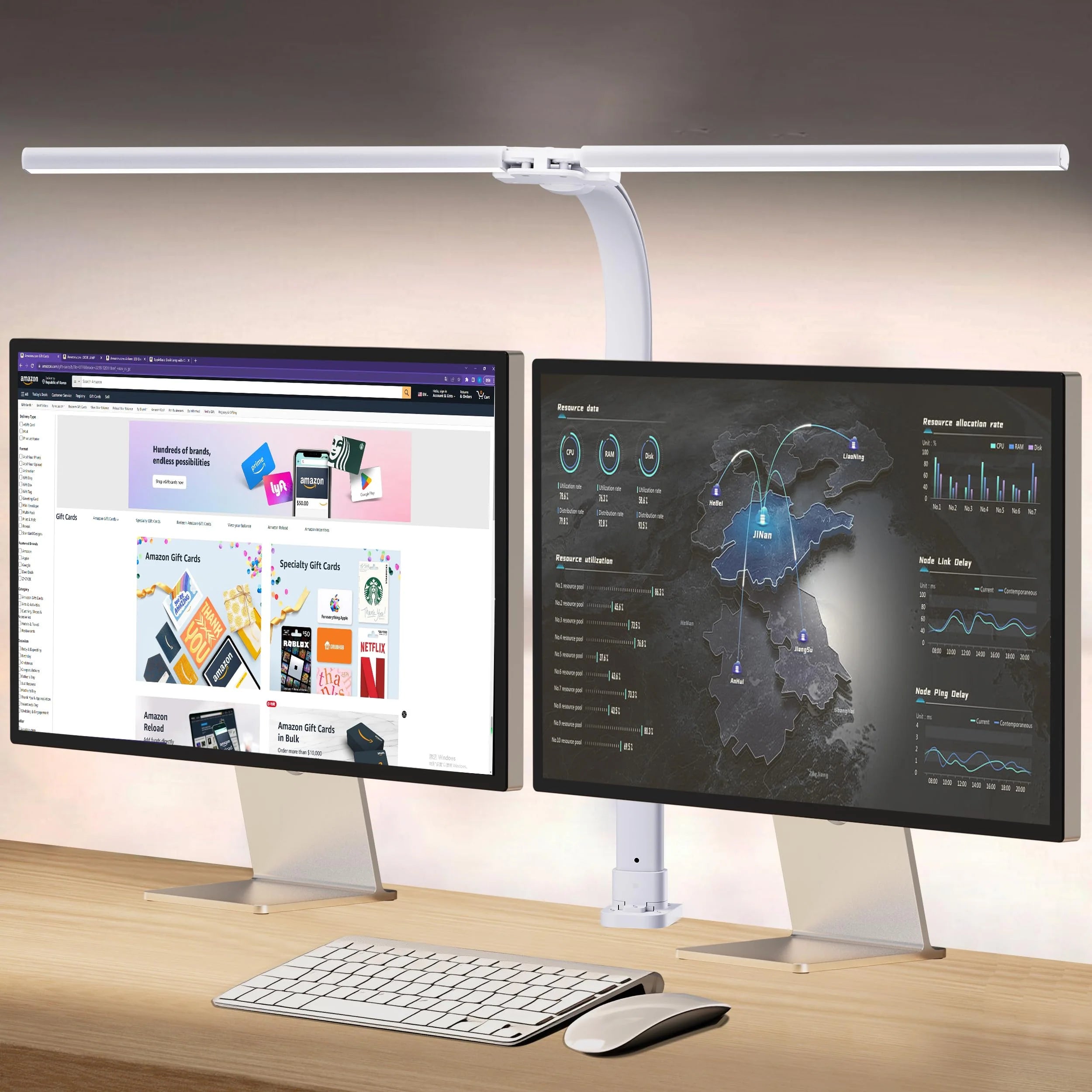 24W LED Desk Lamp with Clamp for Home Office Double Head 5 Brightness 5 Temperatures Gooseneck
