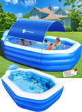 Inflatable Pool with Canopy, Large Inflatable Swimming Pool for Kids,Adult, Blow Up Pools with Seats,Backrest.Durable Thickened Inflatable Family Pools for Backyard,118x75x22-Dark Blue