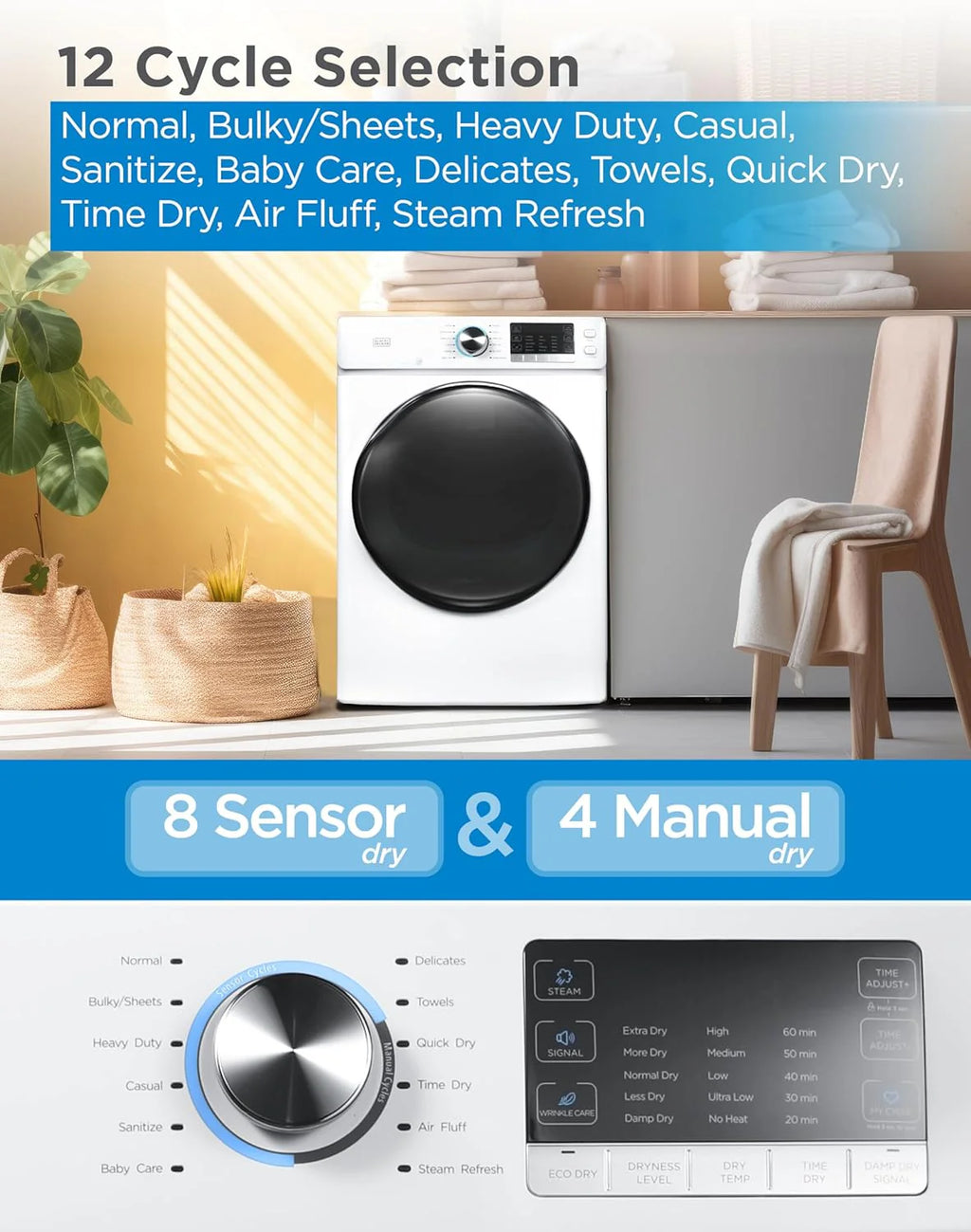 Compact Clothes Dryer, 1.5 Cu. Ft. 850W Electric Dryer, 120V Vented Portable Dryer with Stainless Steel Drum, for 5.5 lbs. of clothing for Standard Wall Outlet