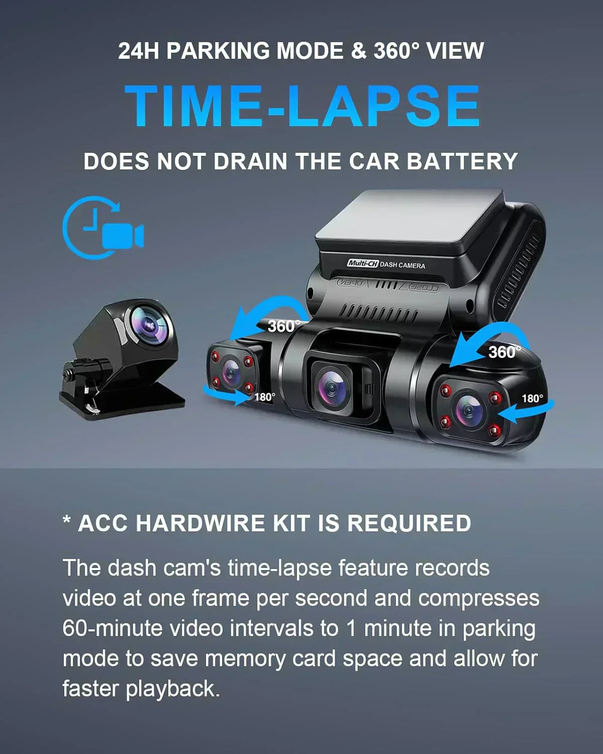 PRUVEEO 360-degree view car dash cam built-in GPS WiFi recording parking mode monitor