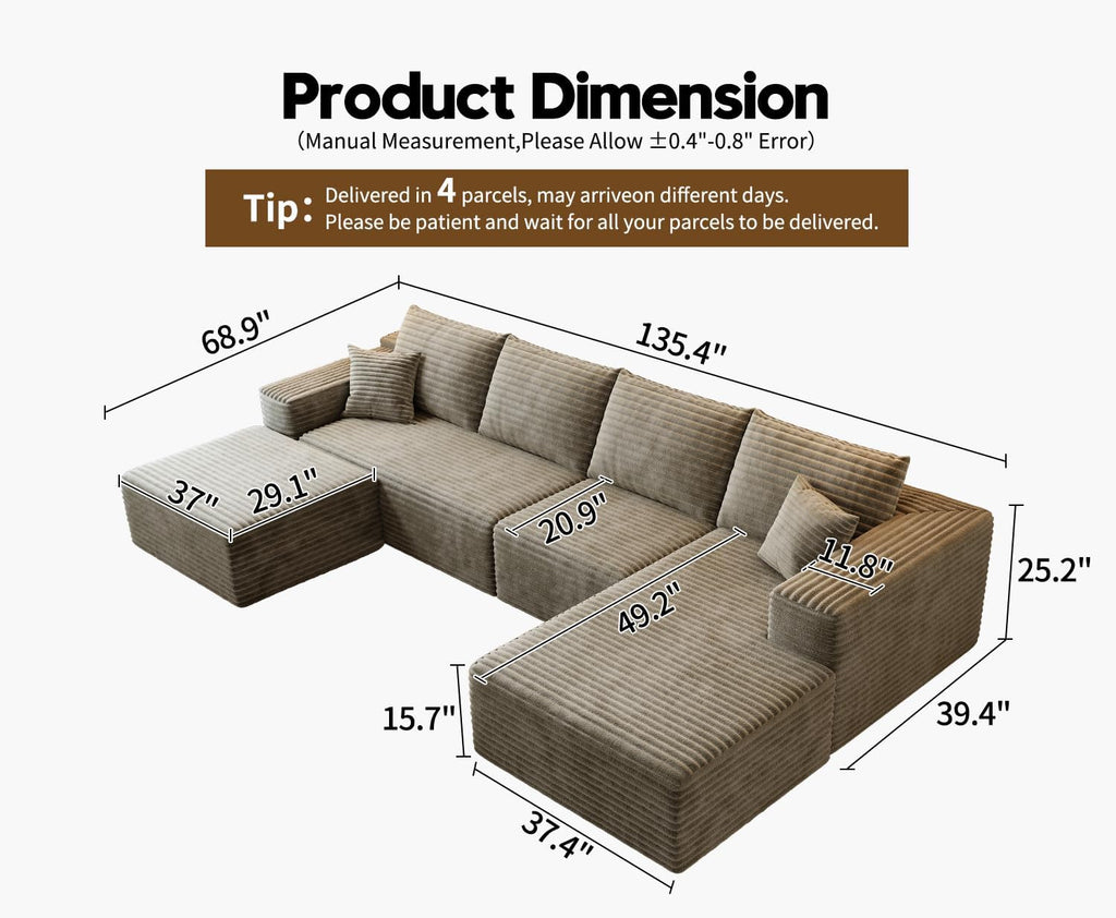 107.5 Cloud Modular Sectional Sofa Couch with L-Shape Chaise,Modern Minimalist Upholstered Couches