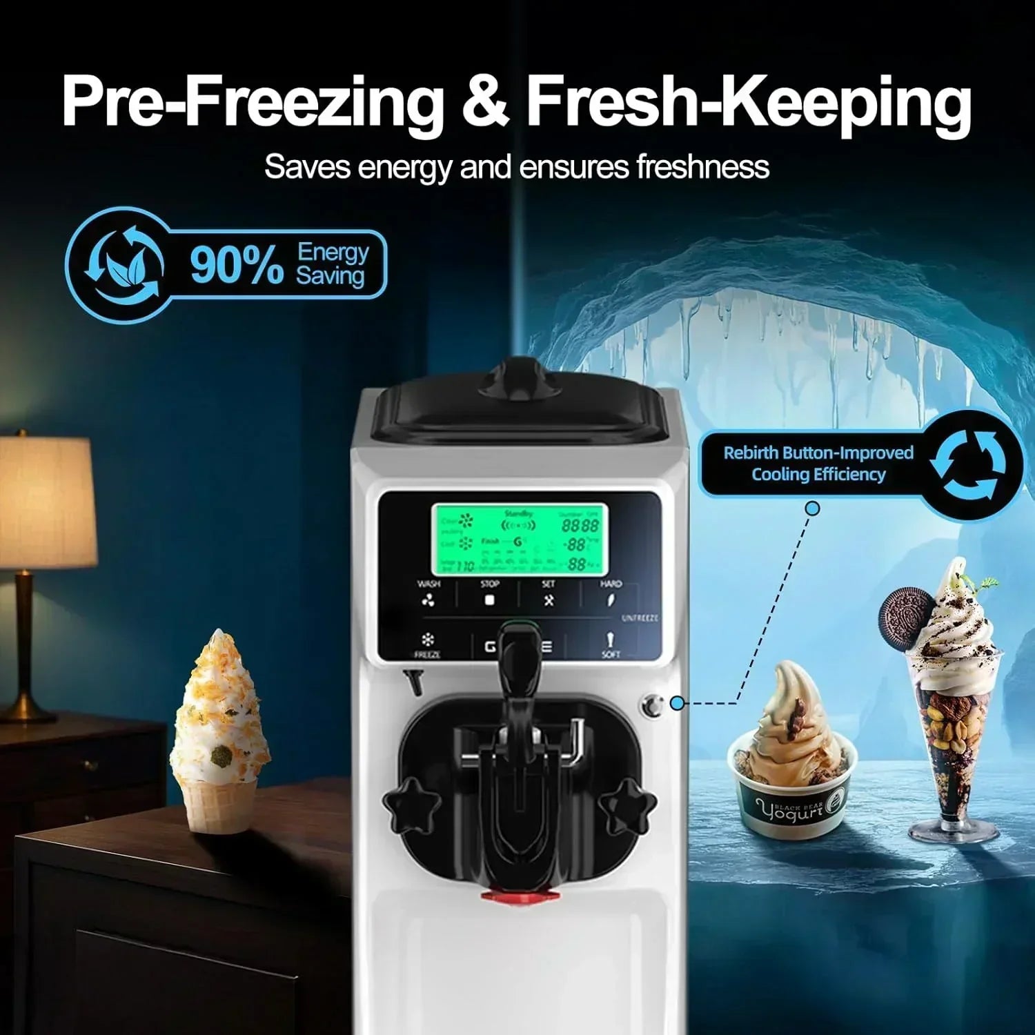 Soft Serve Ice Cream Machine 3.2 Gallons Ice Cream Maker Machine Single Flavor Ice Cream Machine