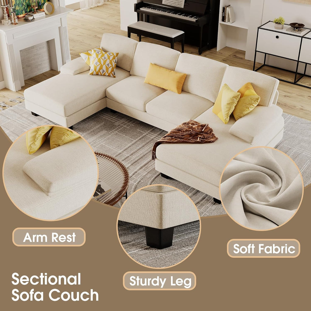Furmax Sectional Couches for Living Room U-Shaped Sofa Couch Linen Fabric 4 Seat Sofa Set