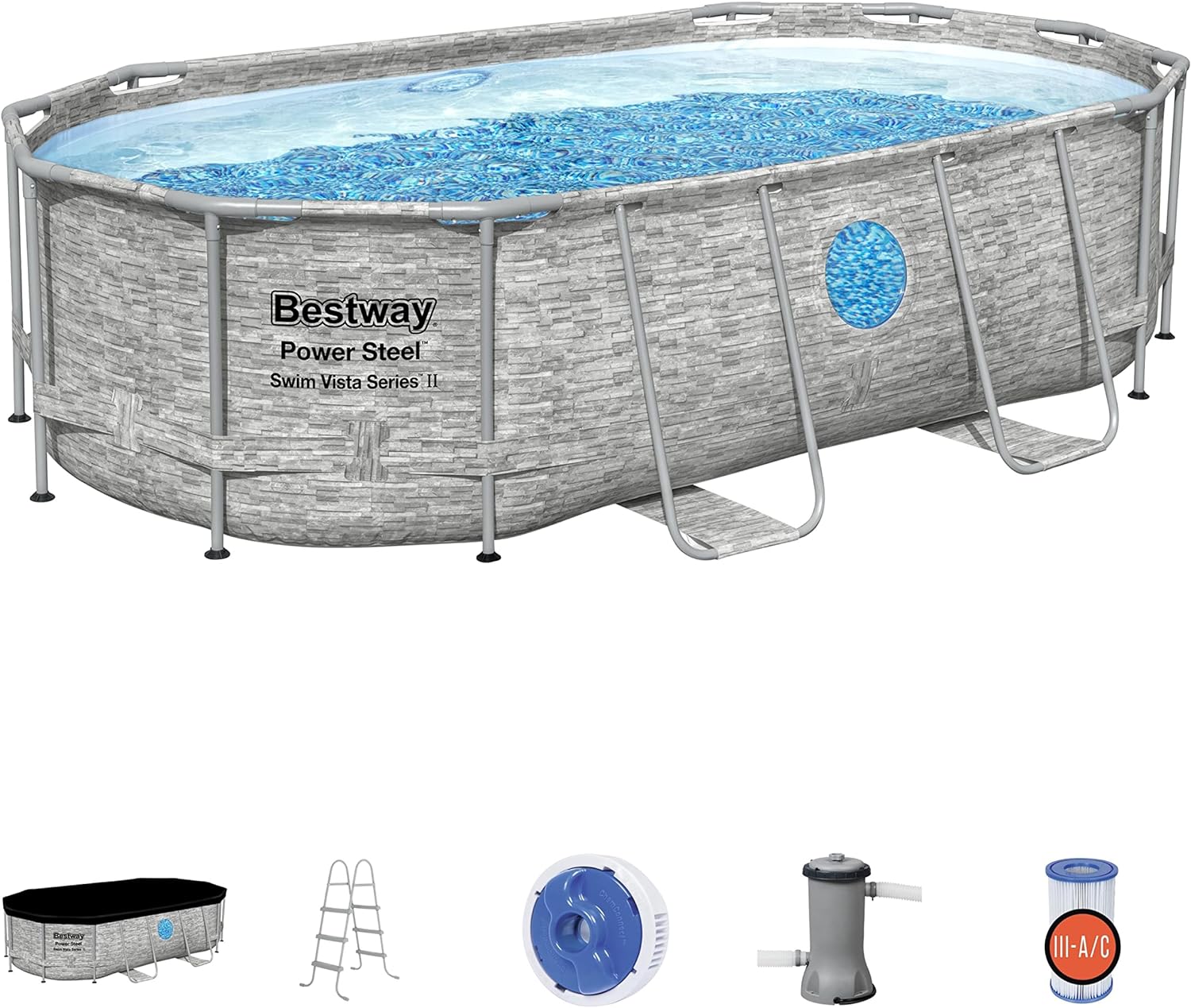 Power Steel 14' x 8'2 x 39.5 Oval Above Ground Pool Set Includes 530gal Filter Pump Ladder