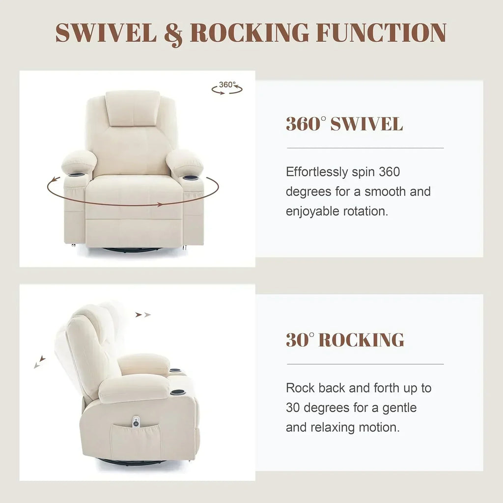 Large Swivel Rocking Recliner with Massage Function 360 Degree Swivel Rocking Single Sofa