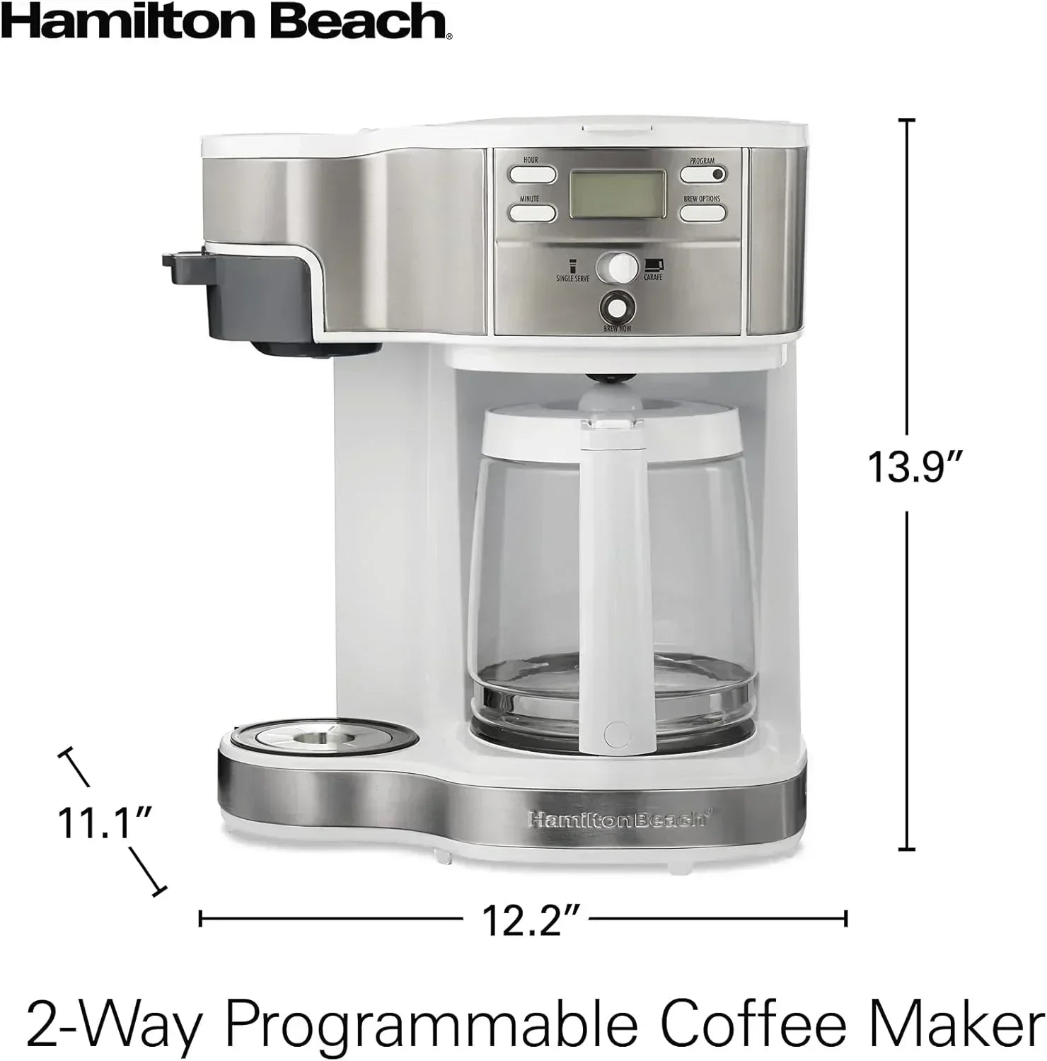 Hamilton Beach 2-Way 12 Cup Programmable Drip Coffee Maker Single Serve Machine Glass Carafe