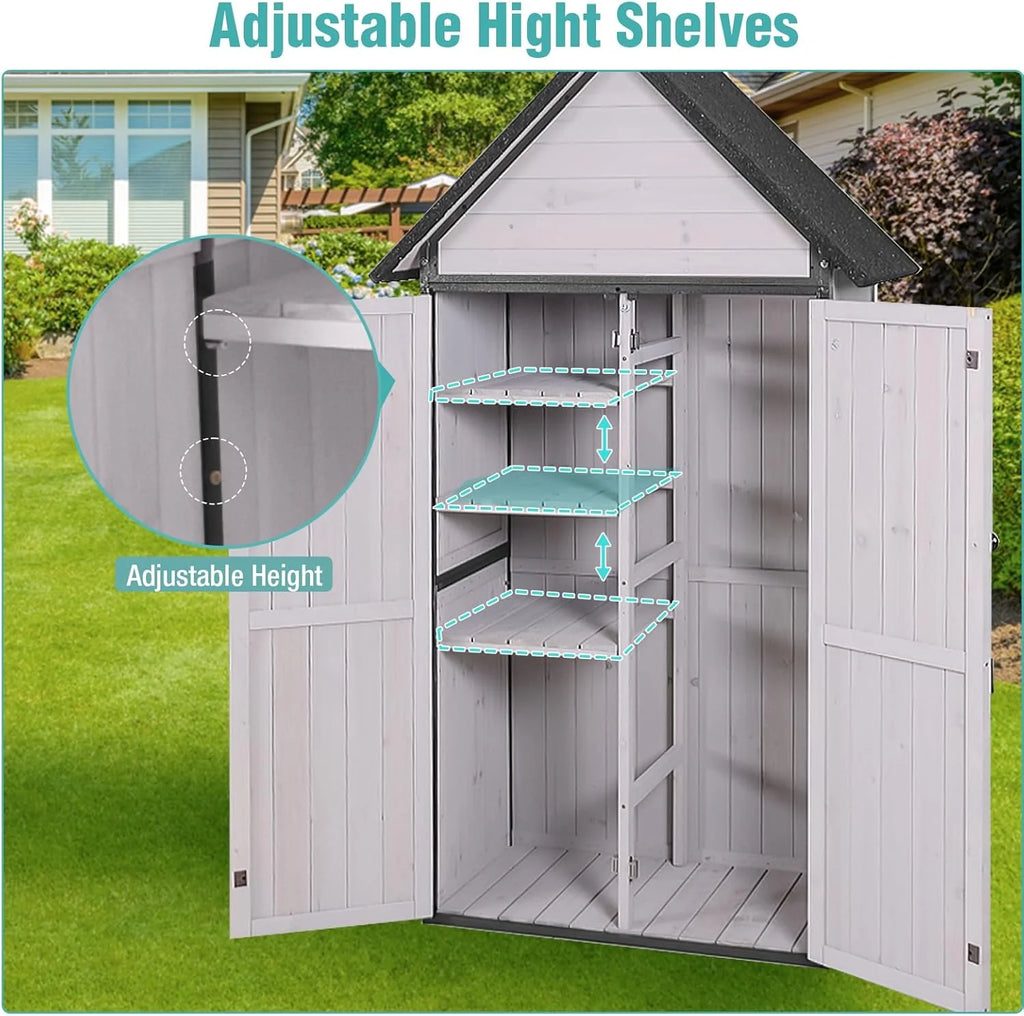 Sheds Outdoor Storage Garden Shed with Metal Frame Structure and Adjustable Shelves
