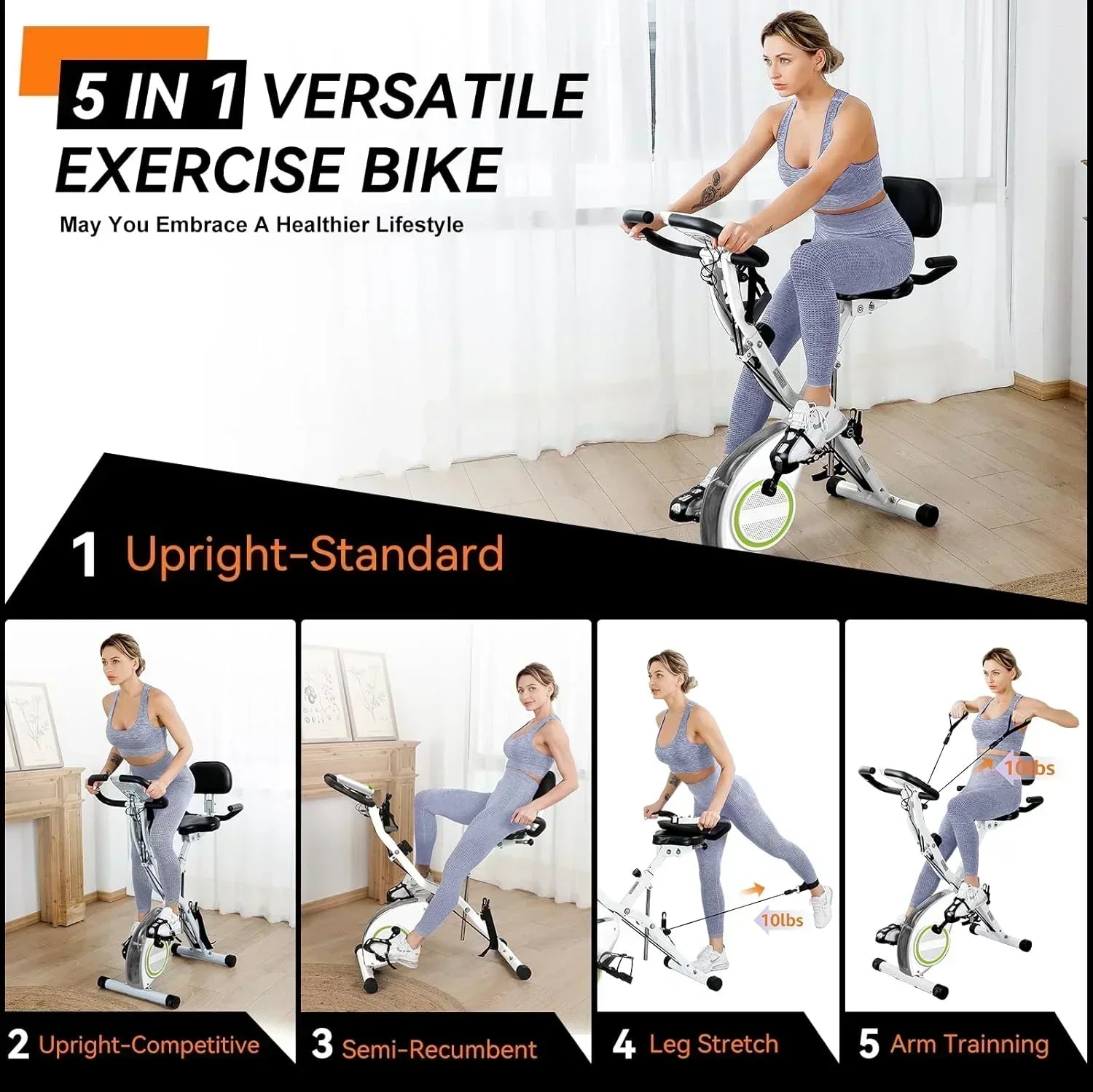 Foldable Exercise Bike Stationary Bikes  5 IN 1 Indoor Workout Cycling Bike Quiet Magnetic Resistance