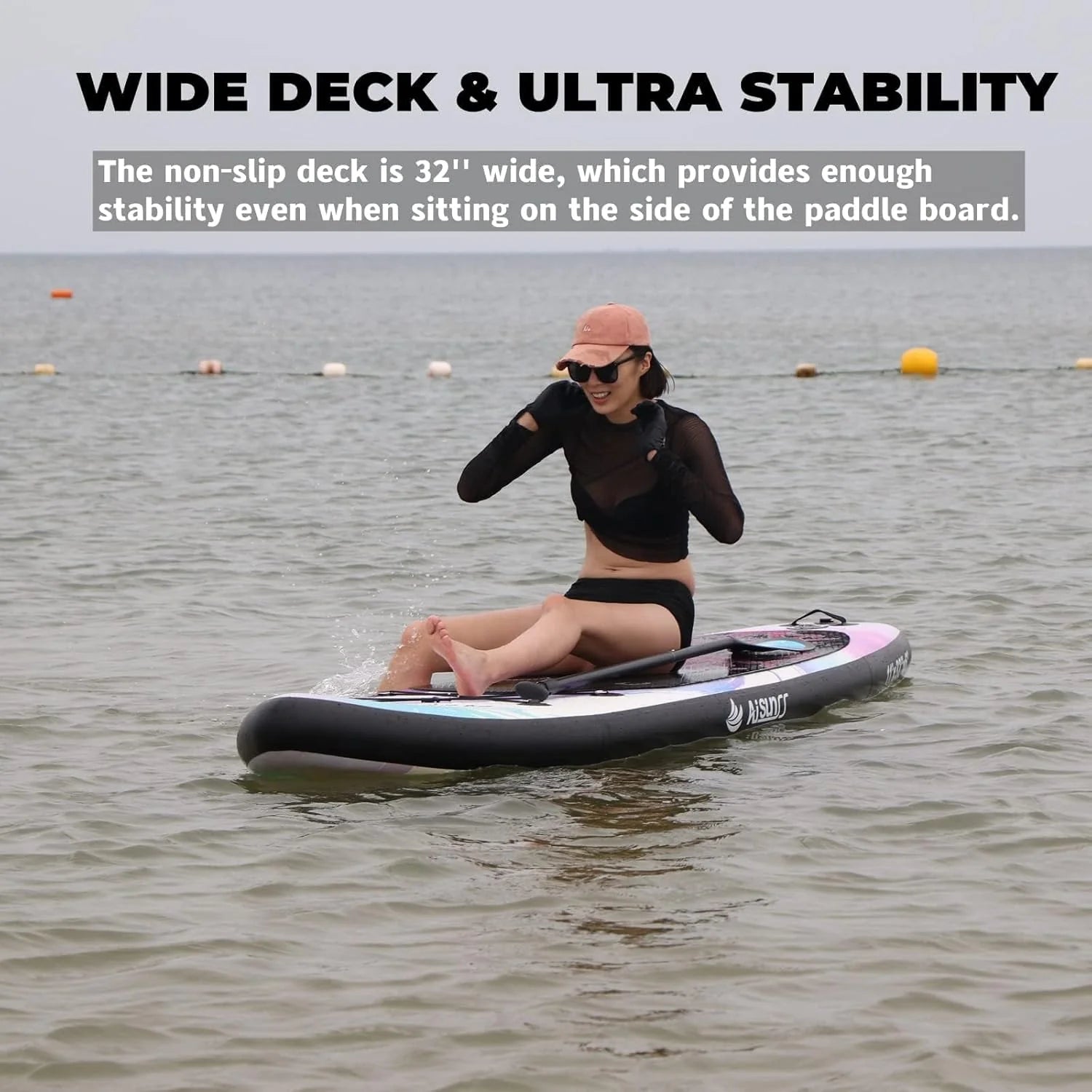 Inflatable wide SUP board with SUP carrying bag, hand pump, 10L waterproof bag and adjustable paddle