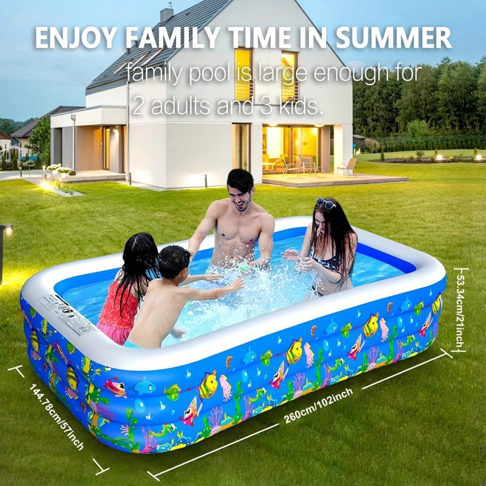Inflatable Swimming Pool, 120 x 72 x 22 Kiddie Pools, Family Lounge Pools Thickened Above Ground Family Pool for Summer Water Party, Backyard, Garden Lawn, Blue
